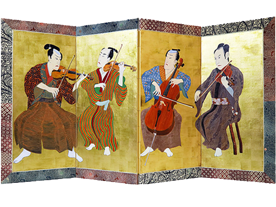 displaying a folding Screen painted by Benjamin Gordon