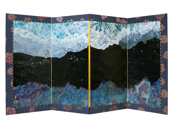 showing folding screen painted by Benjamin Gordon