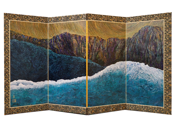 showing folding screen painted by Benjamin Gordon